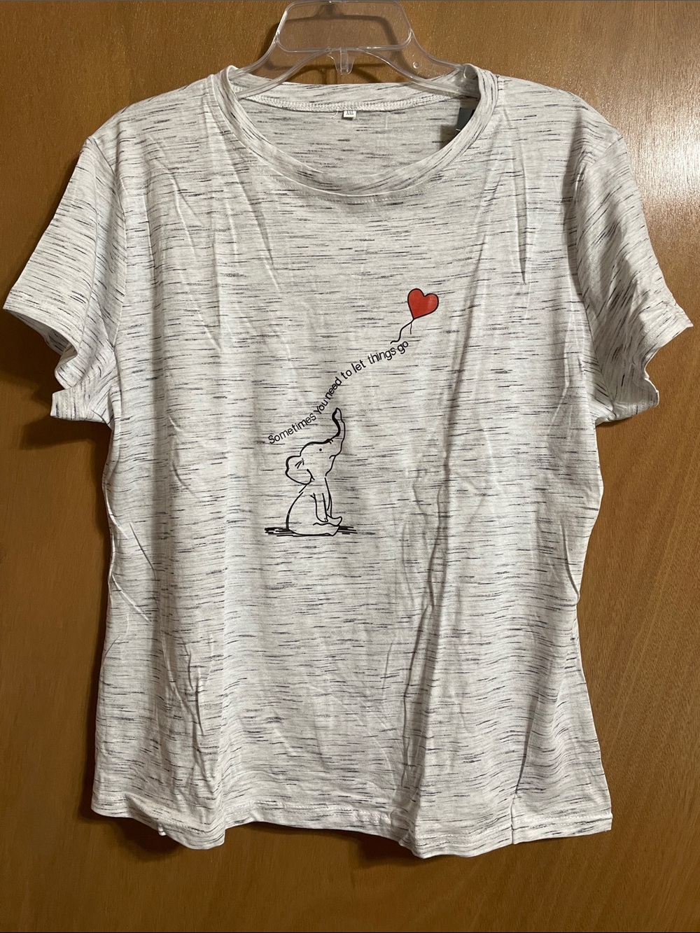 Heathered White Short-Sleeve Tee with Elephant & Red Heart Graphic